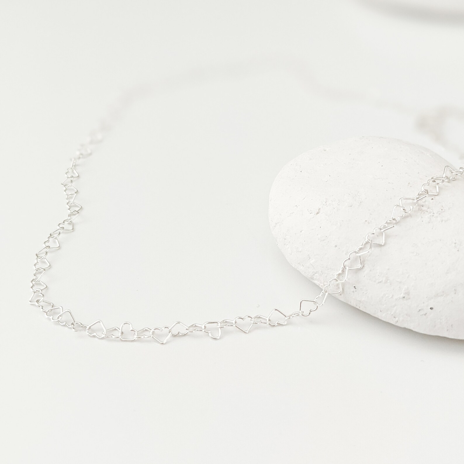 Heart Link Necklace Sterling Silver Heart Chain Necklace Etsy