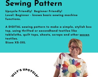 Sully's Upcycled Box Top Digital Sewing Pattern -Beginner Sizes XS-5XL Contact me For Pay What You Can Pricing AND Pay it Forward Pricing