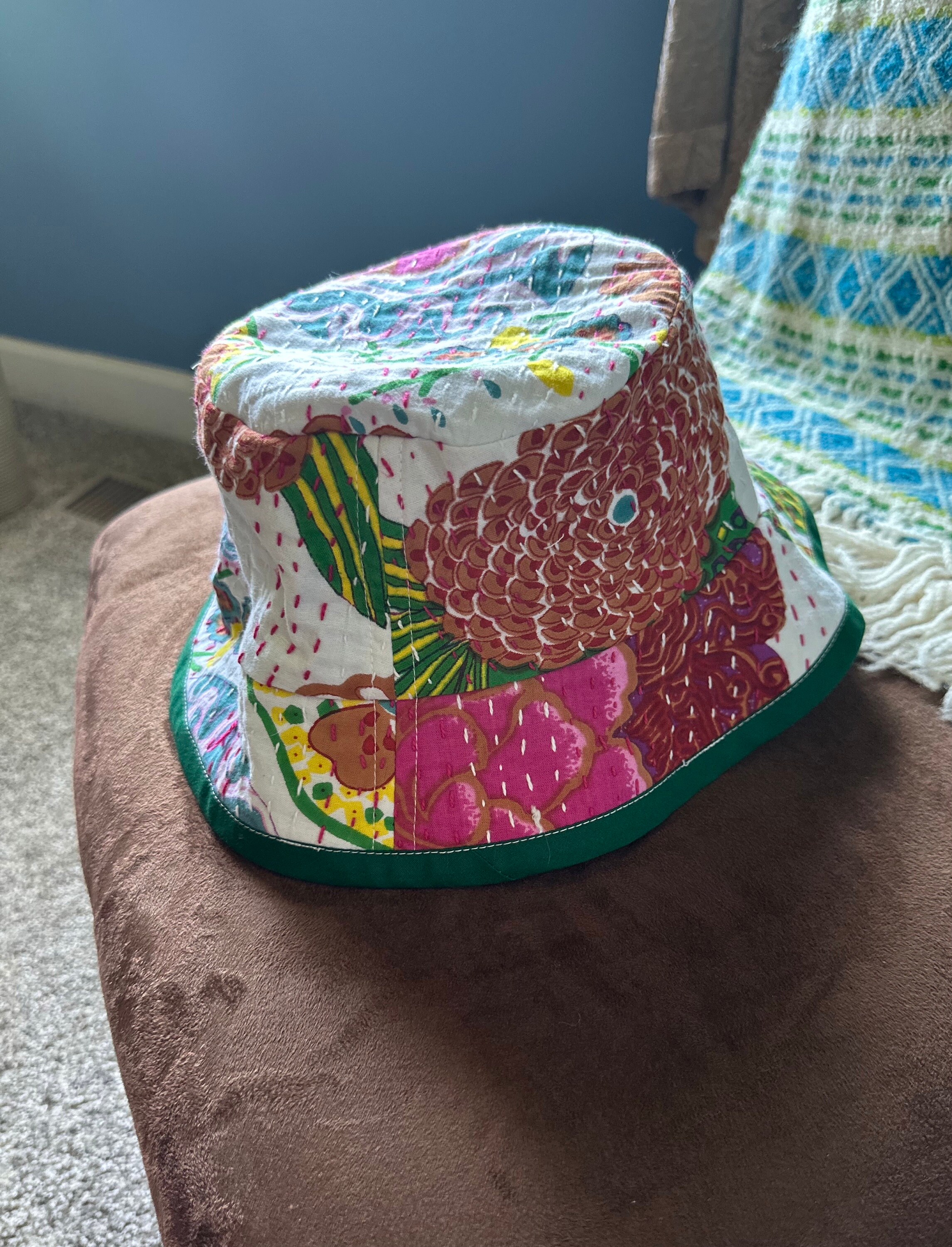 New! Custom KANTHA Stitched Made in India Bucket Hat KIRIT Reversible Bucket Hat | Ohrna main image 3