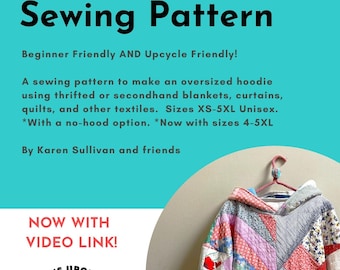 Sully’s Upcycled Hoodie Digital Sewing Pattern- oversized, drop shoulder. Size XS-5XL. Beginner level