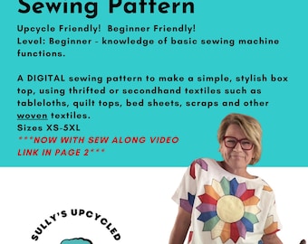 Sully's Upcycled Box Top Digital Sewing Pattern and Video -Beginner Sizes XS-5XL Contact me For Pay What You Can Pricing