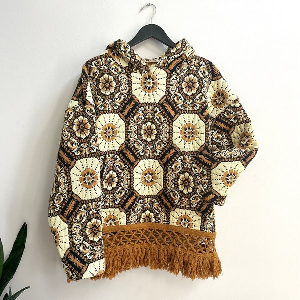 Upcycled Hoodie heavyweight, oversized large/xl size- upcycled woven bedspread from Spain. Free shipping.