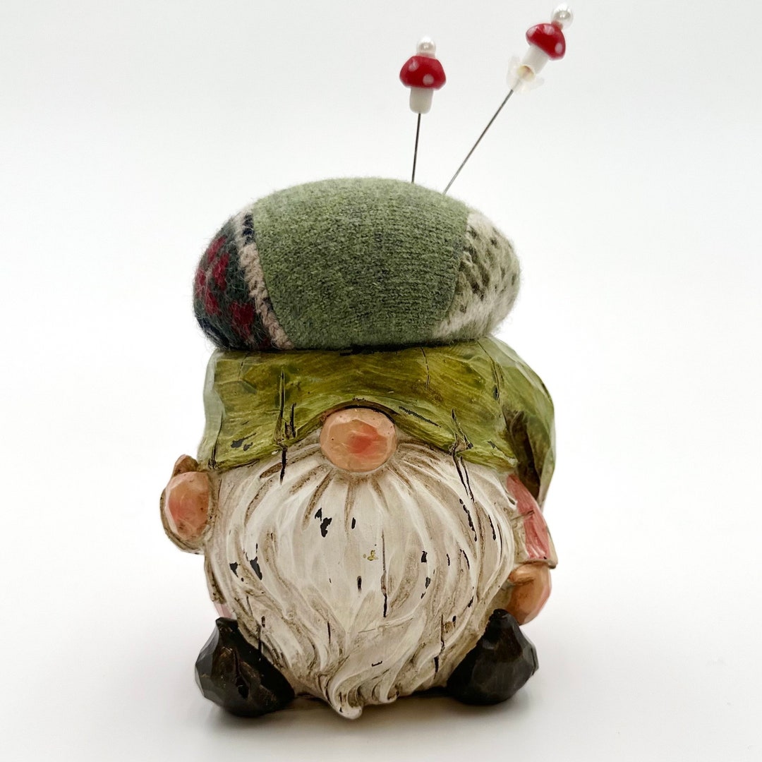 Pincushion Gnome Resin Vessel Green Wool Scraps Cushion. Two Etsy