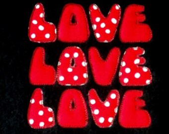 Love Love Love - Valentine Raggy Machine Applique Embroidery Design - Frayed Love Applique Machine Embroidery Design