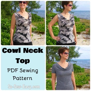 Cowl Neck Top  - PDF Sewing  pattern