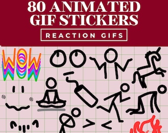 80 gifs animés de griffonnages | Icônes de réaction dessinées à la main pour les créateurs de médias sociaux, de bonnes notes et de contenu