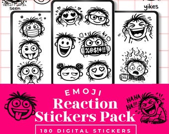 180 Doodle Emoji PNGs, autocollants de réaction minimalistes dessinés à la main pour bonnes notes, journaux, agenda, discussions