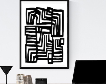 Abstrakte minimalistische Linie Kunst, geometrische Kunst, Scandi Nordic Printable, Haus-Dekor (digitaler Download)