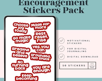 50 Motivational Stickers PNG | Encouragement Quotes for Goodnotes, Journaling & Self Care