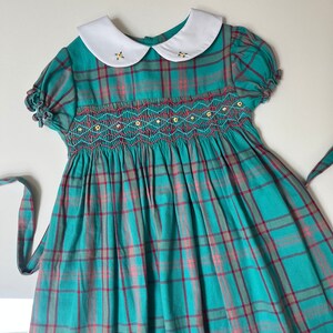 Smocked Dress in Green & Red Tartan