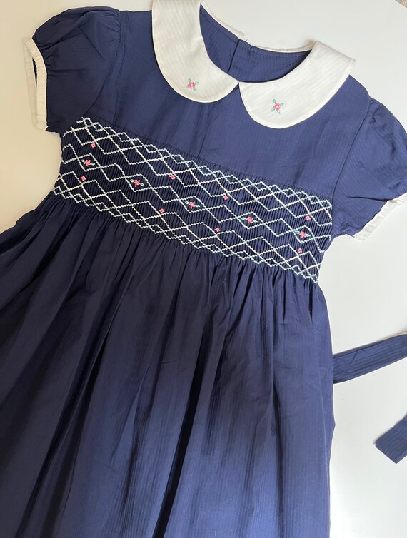 Dark Blue Smocked Dress Etsy