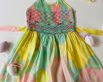 Pastel Splash Halter Neck Smocked Dress