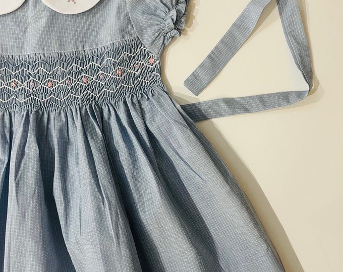 Hand smocked BETTY dress blue stripe