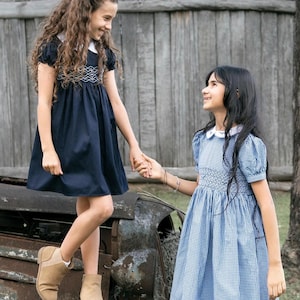 Navy Blue Smocked Dress