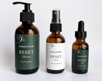 Set de cuidado facial Reset / Set de cuidado facial / Limpiador facial en aceite, bruma facial y aceite facial / Rutina sencilla de cuidado de la piel