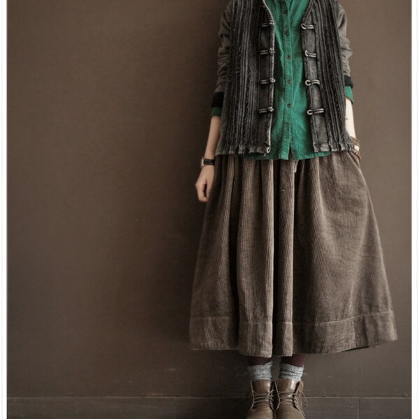 Lovely Coffee  Loose Long Linen Women Clothing   Cotton Skirts Thanksgiving Day