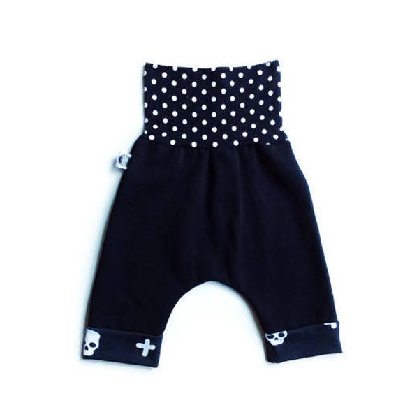 Harem scalable children, black stretch pants, shorts or long, unisex rock star / Harem shorts or pants grow with me rock stars