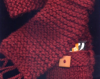 red scarf tie design neck warmer crimson red accessory wrap w/pocket football nights Fall merlot red wine neck gaiter wagging tail design