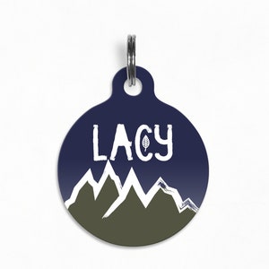 Pet ID Tag | &quot;Lacy&quot; - Olive and Navy Mountains Dog Tag, Double Sided, (Pacific Hound Collab)