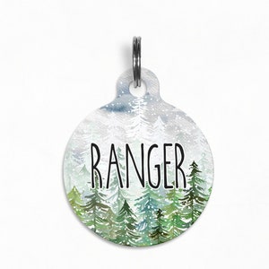 Pet ID Tag | "Ranger" - Snowy Christmas Forest Dog Tag, Double Sided