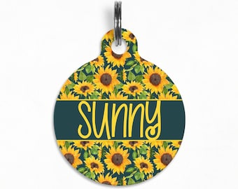 Pet ID Tag | "Sunny" - You Are My Sunshine, Sunflower Dog Tag, Double Sided, Nomadic Tails Bandana Collab