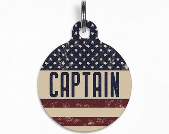 Pet ID Tag | "Captain"- Vintage Stripe Fourth of July/Independence Day Dog Tag, Pacific Hound Collab, Double Sided
