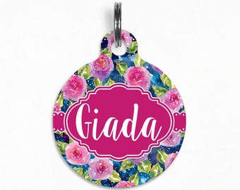 Pet ID Tag | "Giada" - Galactic Floral Blossoms Dog Tag, Double Sided