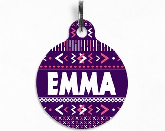 Pet ID Tag | "Emma" - Purple Aztec Dog Tag, Double Sided (Pacific Hound Collab)