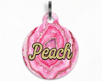 Pet ID Tag | "Peach" - Golden Pink Ombre Agate/Geode Dog Tag, Double Sided