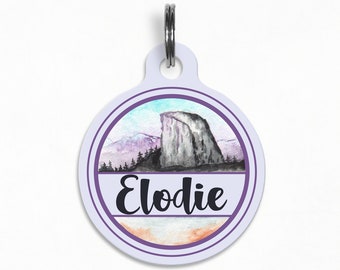 Pet ID Tag | "Elodie" - Yosemite National Park Dog Tag, Half Dome, Watercolor, Shop Exclusive Design, Double Sided