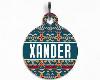 Pet ID Tag | "Xander" - Teal Tribal Dog Tag, Double Sided