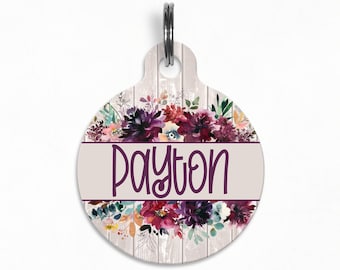 Pet ID Tag | "Payton" - Autumn Rosewood Blossom Dog Tag, Double Sided