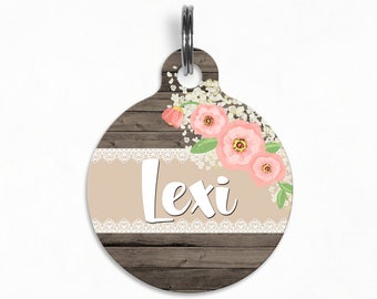 Pet ID Tag | "Lexi'"- Rustic Lace Garden Dog Tag, Double Sided