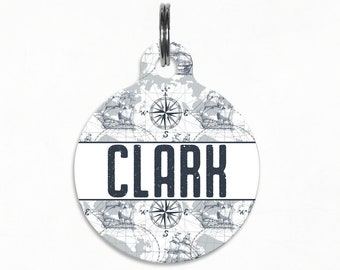 Pet ID Tag | "Clark" - Nautical Compass Explorer Dog Tag, Double Sided