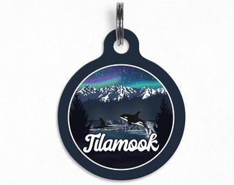 Pet ID Tag | "Tilamook" - Auora Orca Mountain Dog Tag, Double Sided, Nomadic Tails Bandana Collab