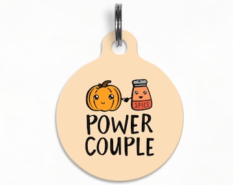 Pet ID Tag | "Power Couple" - Fall Pumpkin Spice Dog Tag, Double Sided