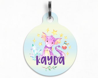 Pet ID Tag | "Kayda" - Purple Dragon Dog Tag, Double Sided, Belle and Bark "Draco" Collab