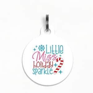 Pet ID Tag | &quot;Little Miss Holiday Sparkle&quot;- Girly Candy Cane Christmas Dog Tag, Double Sided