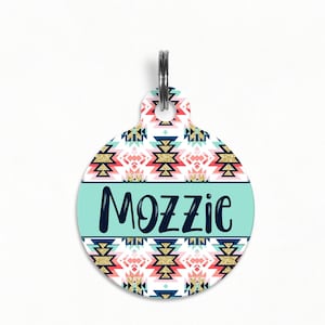 Pet ID Tag | &quot;Mozzie&quot; - Coral Reef Sparkle Tribal Dog Tag, Double Sided