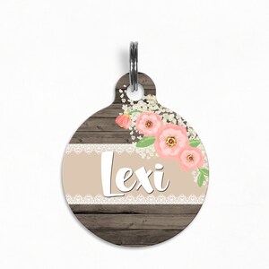 Etiqueta de identificación de mascotas / &quot;Lexi&#39;&quot;- Etiqueta de perro de jardín de encaje rústico, doble cara