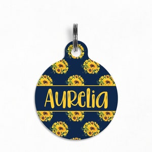 ペットIDタグ | 「Aurelia」 - Tournesol ひまわりドッグタグ、両面、Nomadic Tails バンダナコラボ