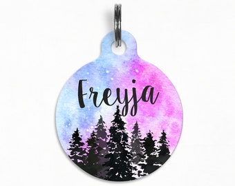 Pet ID Tag | "Freyja" - Watercolor Forest Moon Dog Tag, Double Sided