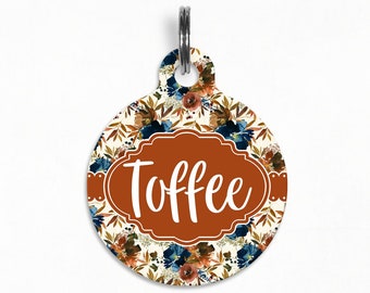 Pet ID Tag | "Toffee" - Autumn Crisp Fall Floral Dog Tag, Double Sided