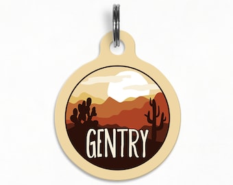 Pet ID Tag | "Gentry" - Desert Sunset Silhouette Dog Tag, Double Sided