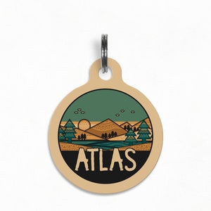 Pet ID Tag | &quot;Atlas&quot; - Teal Tribal Mountain Dog Tag, Wanderlust Webbing Tag, Double Sided