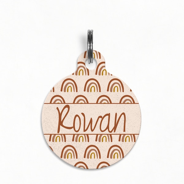 Pet ID Tag | "Rowan" - Terracotta, Boho Rainbow Dog Tag, Double Sided