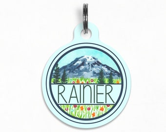 Pet ID Tag | "Rainier" - Mount Rainier National Park Dog Tag, Watercolor, Shop Exclusive Design, Double Sided