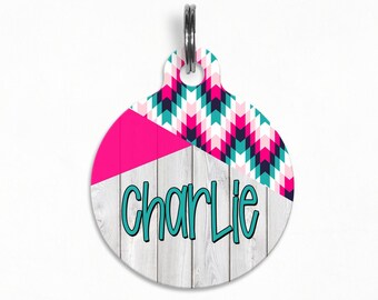 Pet ID Tag | "Charlie" - Cotton Candy Chevron Dog Tag, Double Sided