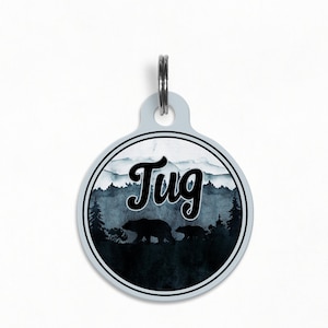 Pet ID Tag | &quot;Tug&quot; - Teal Mama Bear Mountain Dog Tag, Wanderlust Webbing Tag, Double Sided