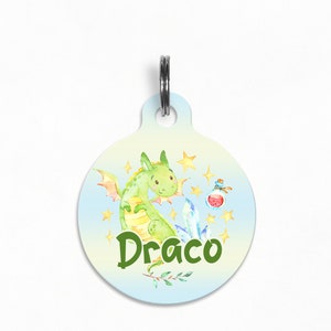 Pet ID Tag | &quot;Draco&quot; - Green Dragon Dog Tag, Belle and Bark &quot;Draco&quot; Collab, Double Sided
